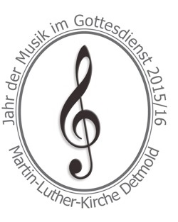 Notenschlüssel mit Textumrahmung: Jahr der Musik Martin-Luther-Kirche_Detmold